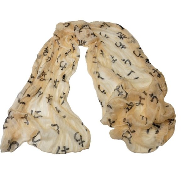BEIGE Lightweight All Season Crinkle Scarf with Chinese Characters Print - Picture 4 of 6